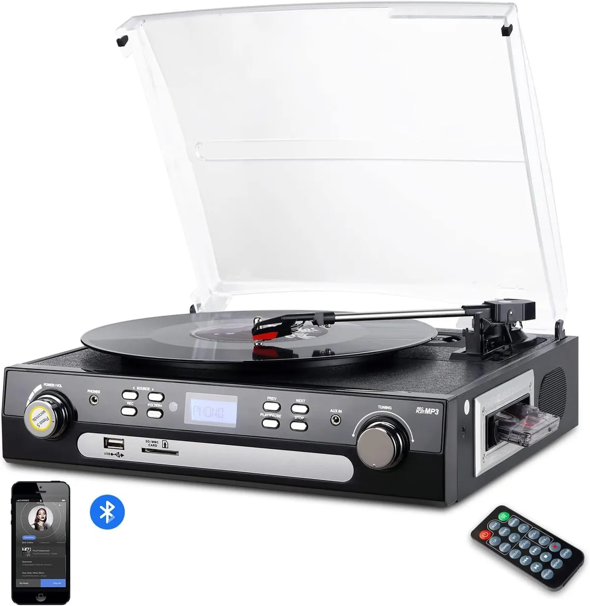 Tocadiscos combinado Digitnow M36 con pletina de casete, radio y altavoces frontales