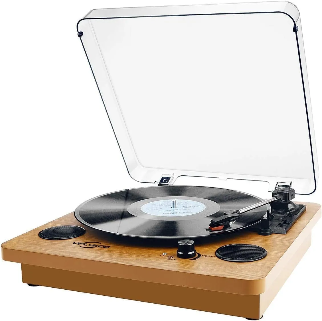 Tocadiscos Viflykoo de estilo vintage con caja de madera y tapa transparente